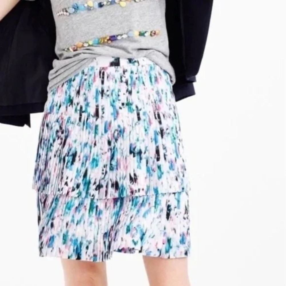 J. Crew Pleated Purple Pink Blue Watercolor Tiered Short Skirt Size 4